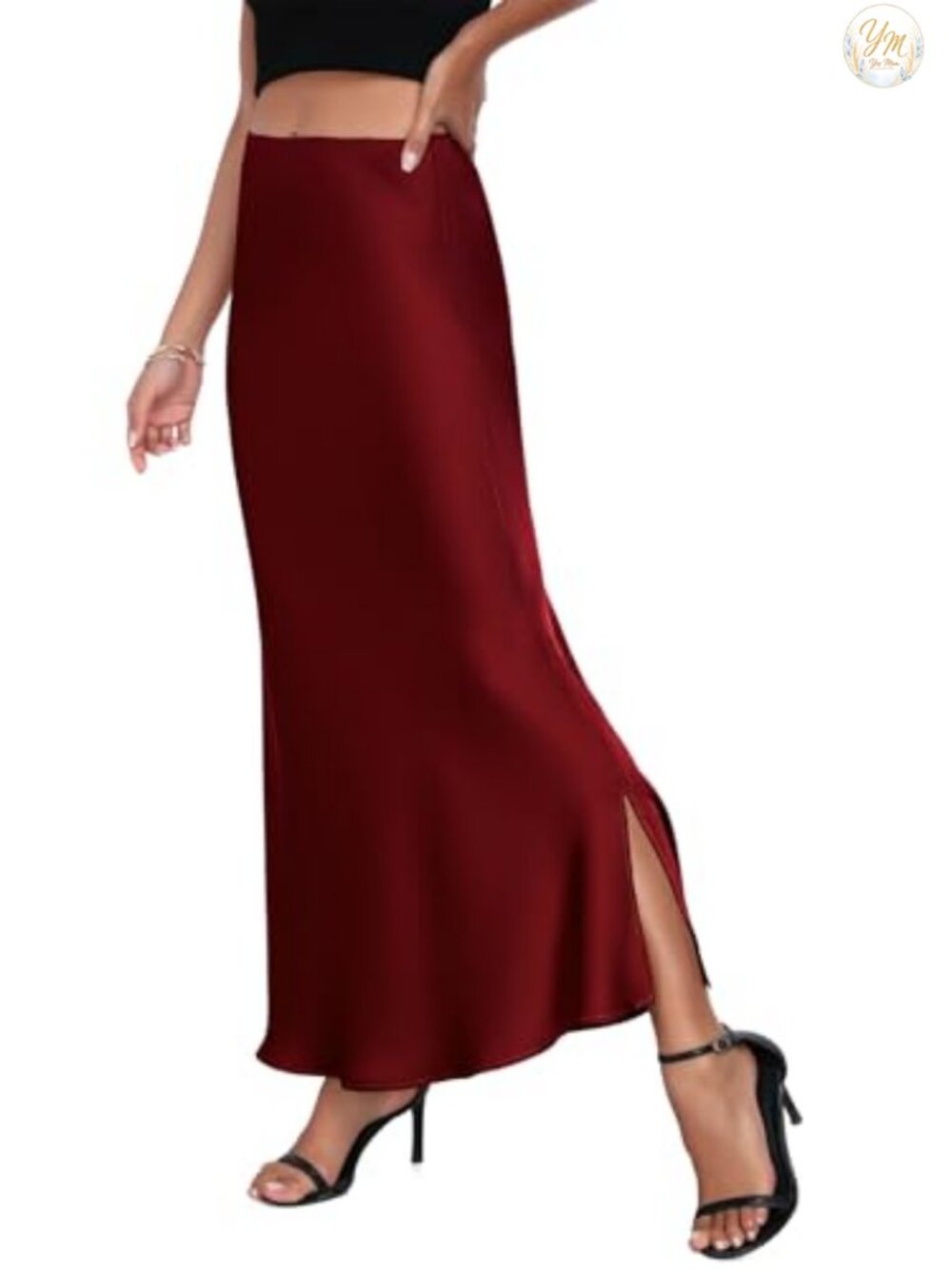 PEIQI Satin High Waisted Maxi Skirt Fishtail A-Line Cocktail Party